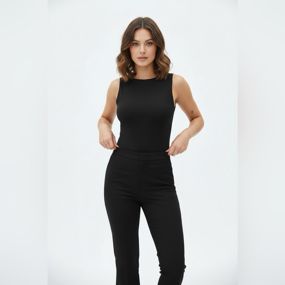 Black Fitted Cap Sleeve Bodysuit